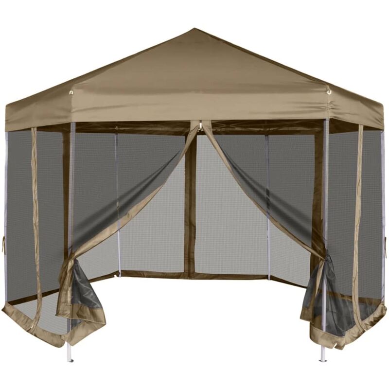 foto del prodotto tendone esagono pop up pareti laterali 3,6x3,1m tortora 220g m 