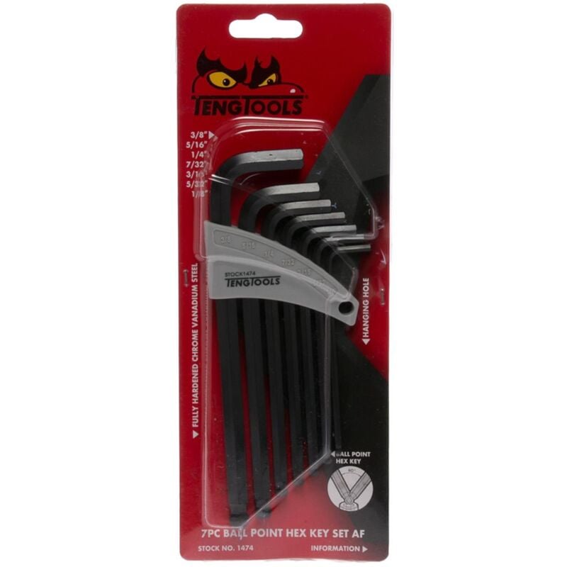 foto del prodotto teng tools chiavi esagonali a 6 punte in pollici nel set 1474