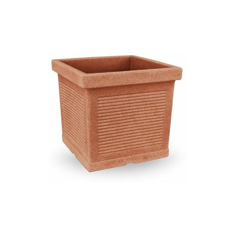 foto del prodotto teraplast vaso quadrato quadro millerighe classic in plastica da esterno per fiori e piante 35 cm anticato
