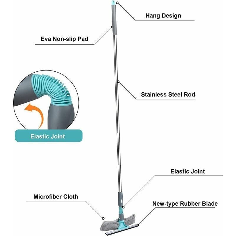 foto del prodotto tergivetro professionale, kit per la pulizia dei vetri con 2 panni in microfibra e guarnizione pieghevole, tergivetro con manico in acciaio inox