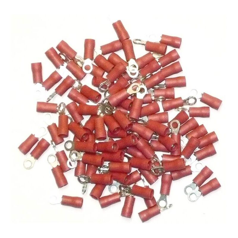 foto del prodotto terminali elettrici a crimpare isolati, occhio 3, rosso sacchetto da 100
