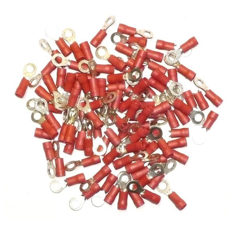 foto del prodotto terminali elettrici a crimpare isolati, occhio 4, rosso sacchetto da 100