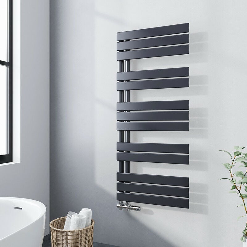 foto del prodotto termoarredo bagno scaldasalviette antracite 1176x500mm radiatore acqua calda design laterale scaldasalviette, connessione laterale meykoers