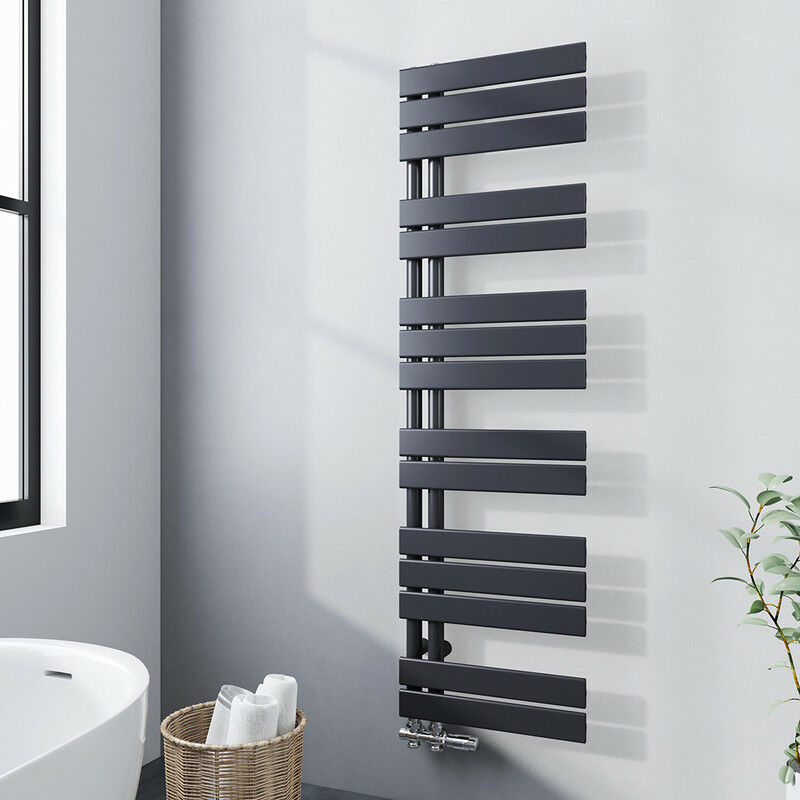 foto del prodotto termoarredo bagno scaldasalviette antracite 1385x400mm radiatore acqua calda design laterale scaldasalviette, connessione laterale meykoers