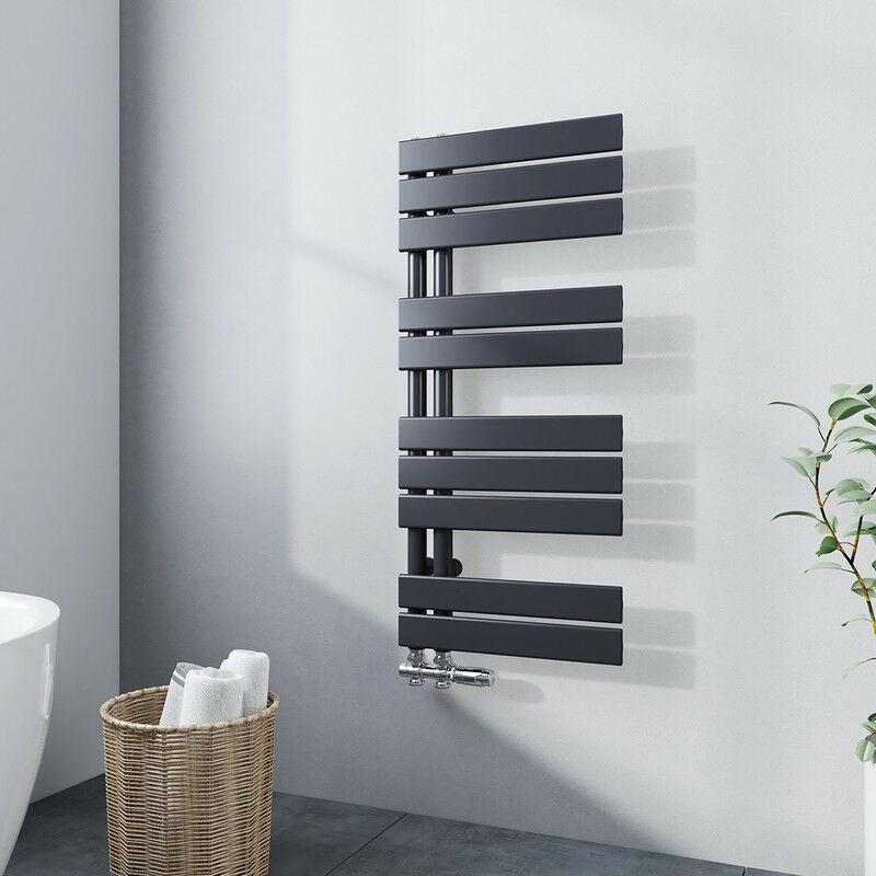 foto del prodotto termoarredo bagno scaldasalviette antracite 899x400mm radiatore acqua calda design laterale scaldasalviette, connessione laterale meykoers