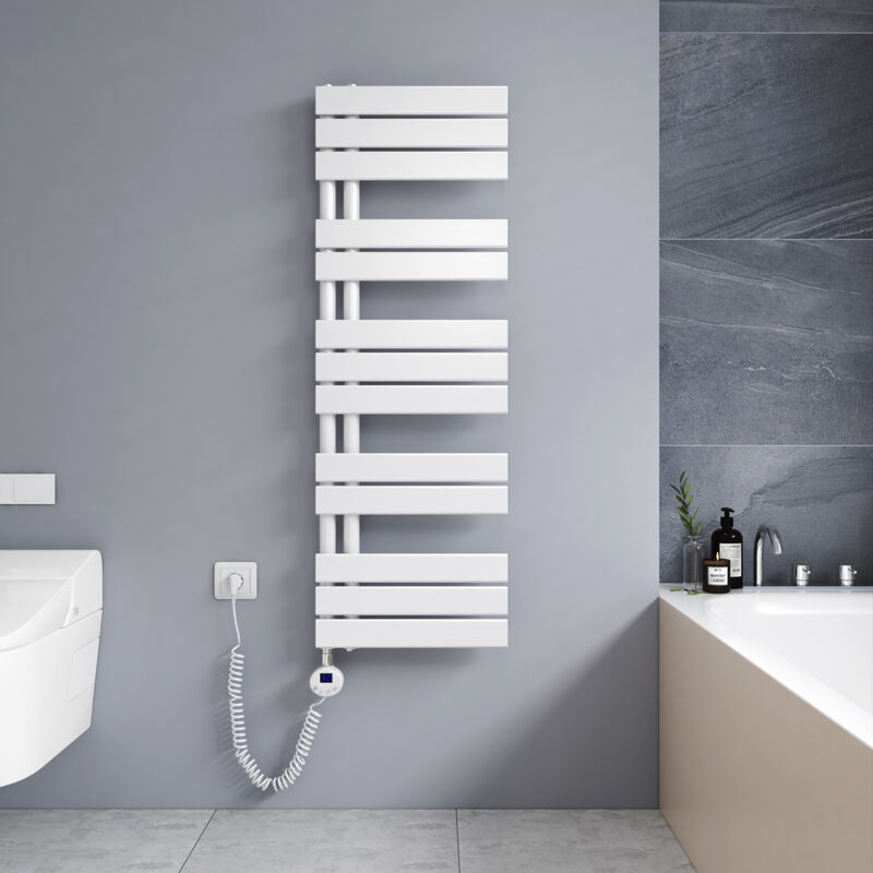 foto del prodotto termoarredo elettrico 1176 x 400 mm asimmetrica bianco scaldasalviette elettrico installazione laterale sinistro con termostato digitale