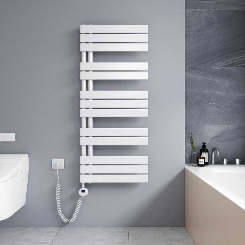 foto del prodotto termoarredo elettrico 1176 x 500 mm asimmetrica bianco scaldasalviette elettrico installazione laterale sinistro con termostato digitale