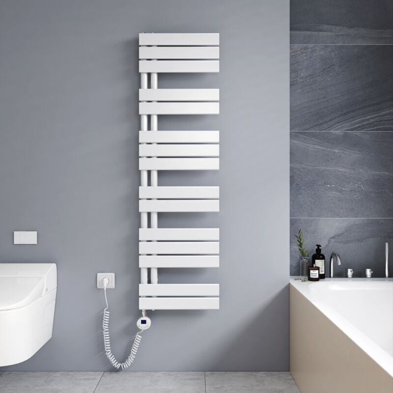 foto del prodotto termoarredo elettrico 1385 x 400 mm asimmetrica bianco scaldasalviette elettrico installazione laterale sinistro con termostato digitale