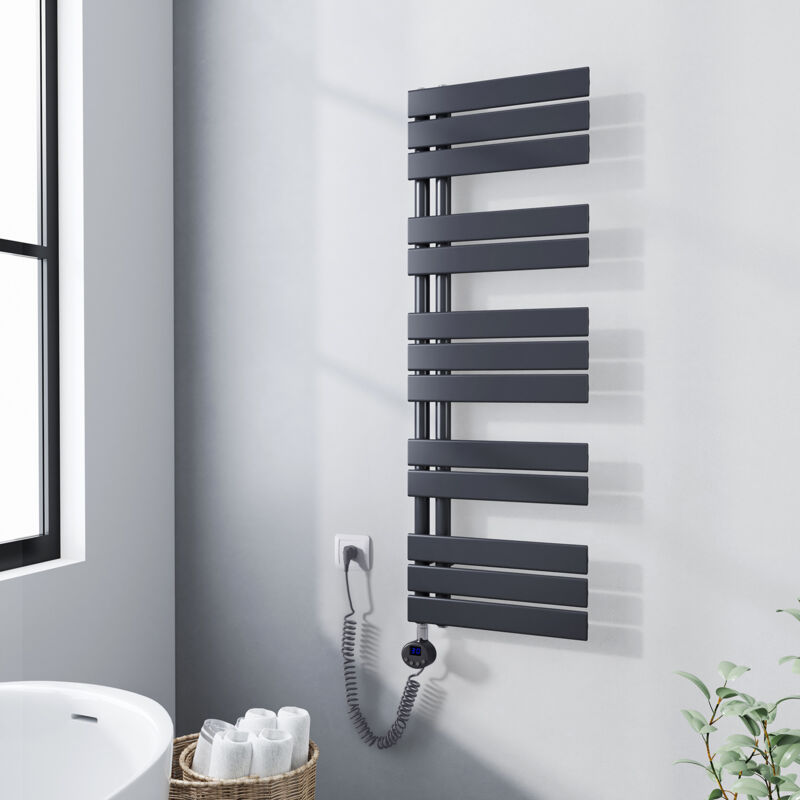 foto del prodotto termoarredo elettrico antracite 1176 x 400 mm asimmetrica scaldasalviette con termostato digitale collega laterale sinistro meykoers