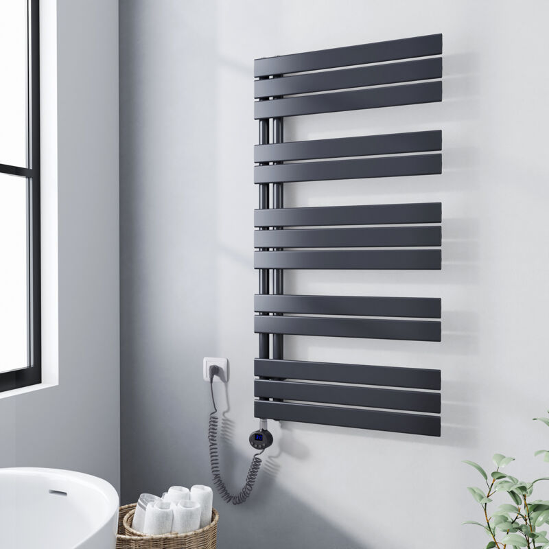 foto del prodotto termoarredo elettrico antracite 1176 x 600 mm asimmetrica scaldasalviette con termostato digitale collega laterale sinistro meykoers