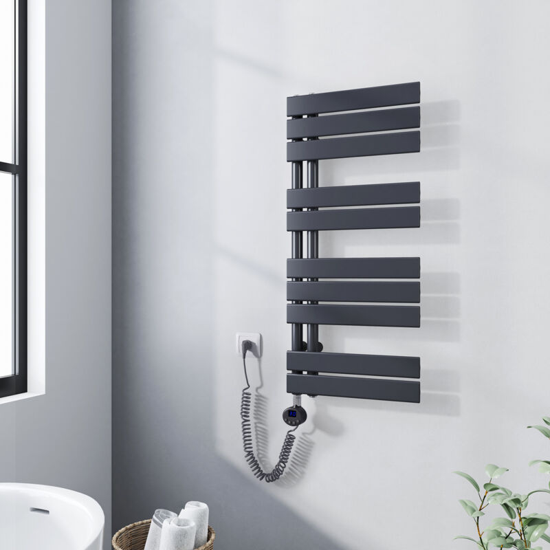 foto del prodotto termoarredo elettrico antracite 899 x 400 mm asimmetrica scaldasalviette con termostato digitale collega laterale sinistro meykoers