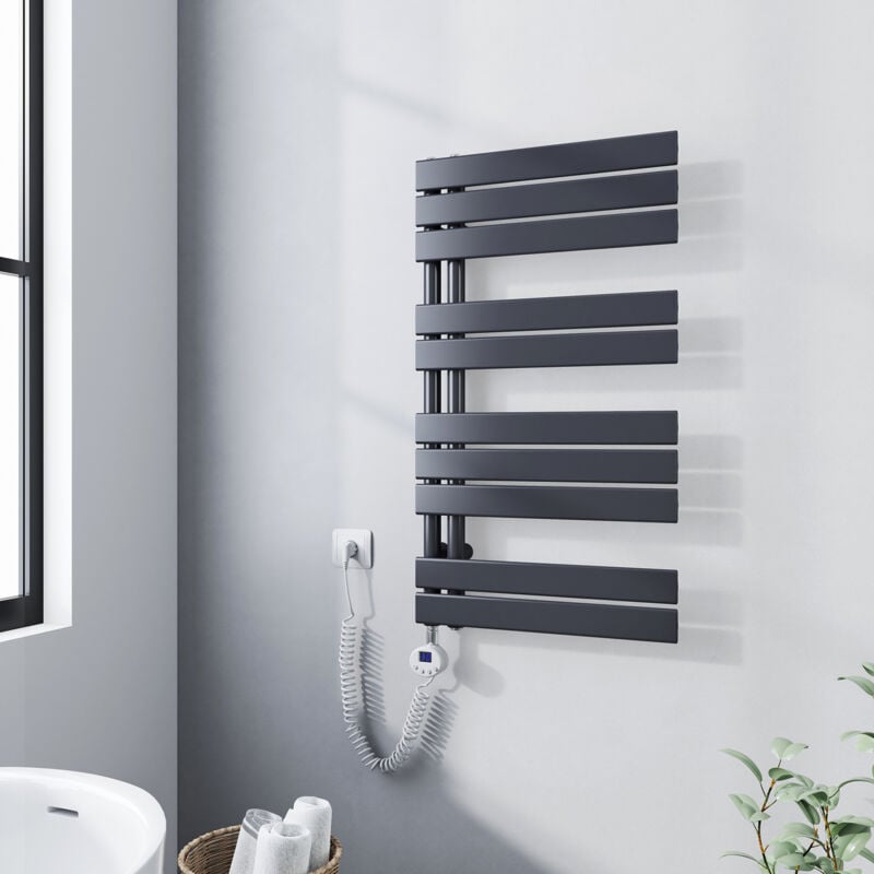 foto del prodotto termoarredo elettrico antracite 899 x 500 mm asimmetrica scaldasalviette con termostato digitale collega laterale sinistro meykoers