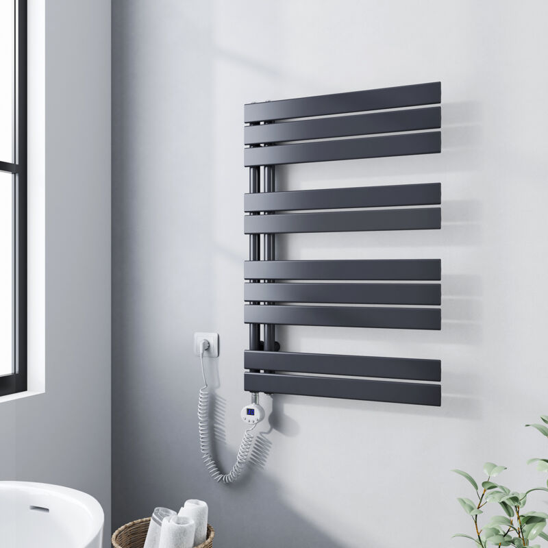 foto del prodotto termoarredo elettrico antracite 899 x 600 mm asimmetrica scaldasalviette con termostato digitale collega laterale sinistro meykoers