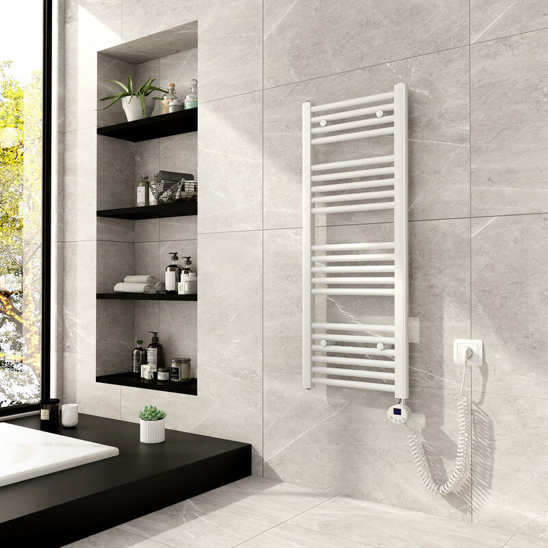 foto del prodotto termoarredo elettrico scaldasalviette radiatore 100x40cm bianco con lcd termostato digitale meykoers