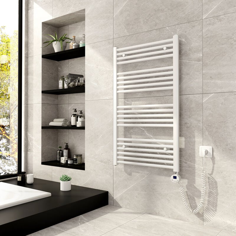 foto del prodotto termoarredo elettrico scaldasalviette radiatore 100x60cm bianco con lcd termostato digitale meykoers
