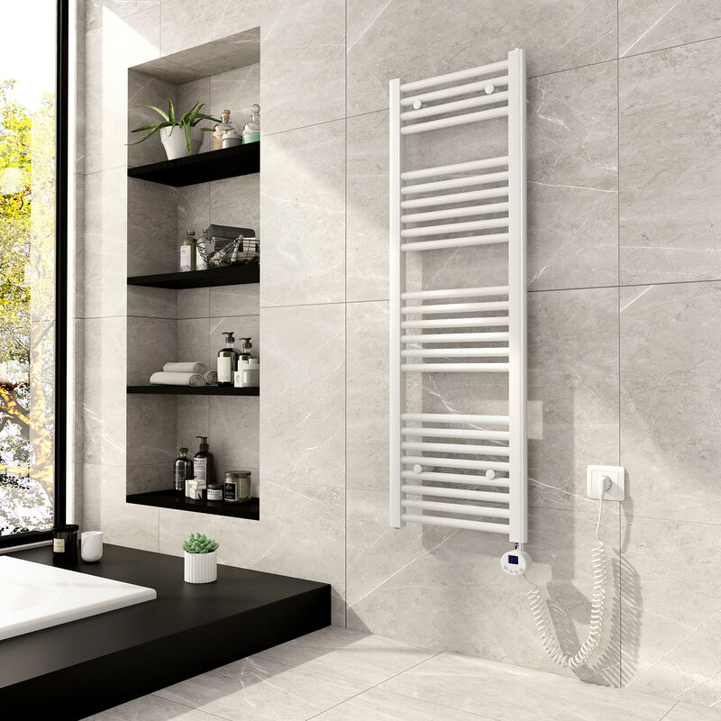 foto del prodotto termoarredo elettrico scaldasalviette radiatore 120x40cm bianco con lcd termostato digitale - meykoers