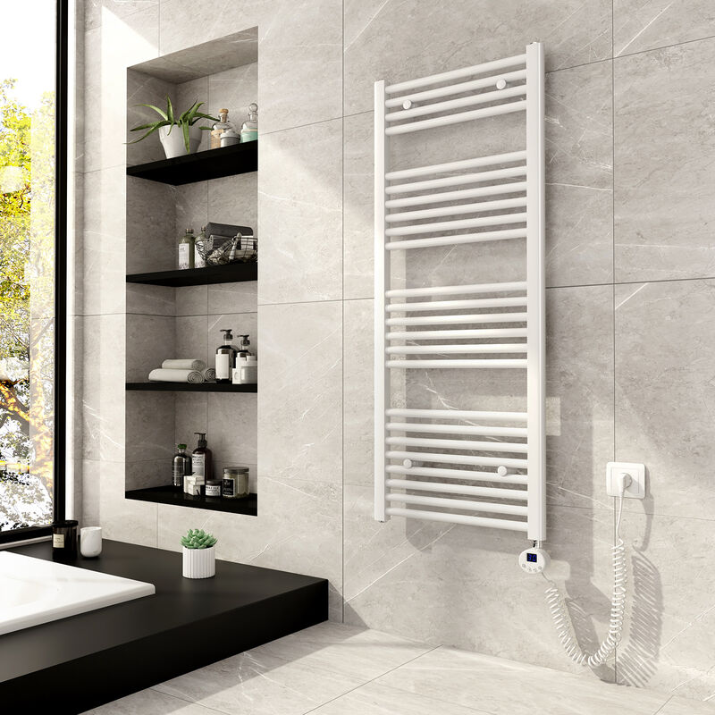 foto del prodotto termoarredo elettrico scaldasalviette radiatore 120x50cm bianco con lcd termostato digitale meykoers