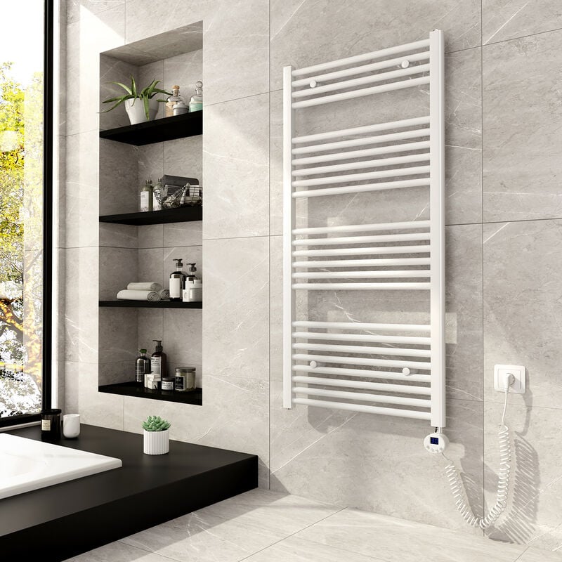 foto del prodotto termoarredo elettrico scaldasalviette radiatore 120x60cm bianco con lcd termostato digitale meykoers