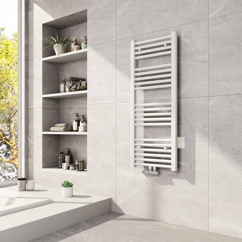 foto del prodotto termoarredo scaldasalviette 100x40cm bianco radiatore bagno moderno ad acqua calda 356w meykoers