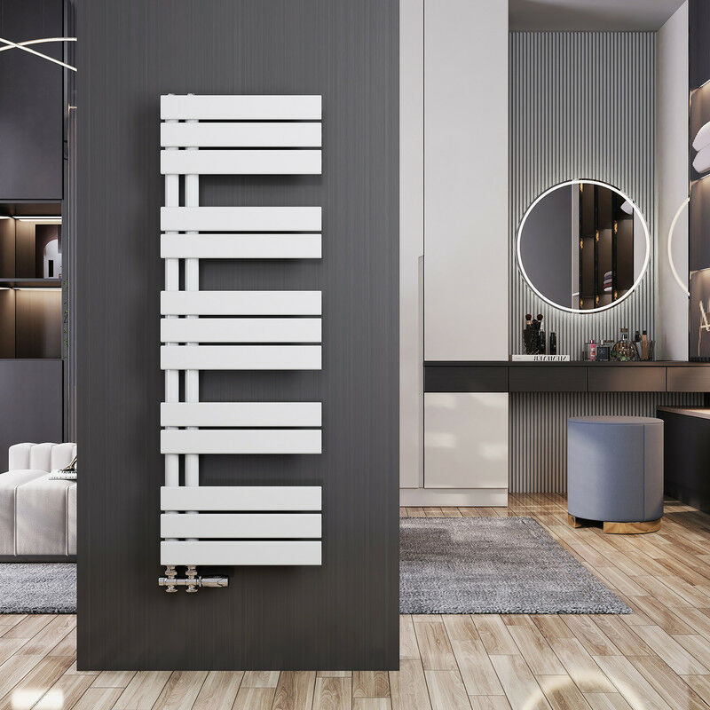 foto del prodotto termoarredo scaldasalviette 1176x400mm bianca asimmetrica scaldasalviette radiatore acqua calda, connessione laterale meykoers