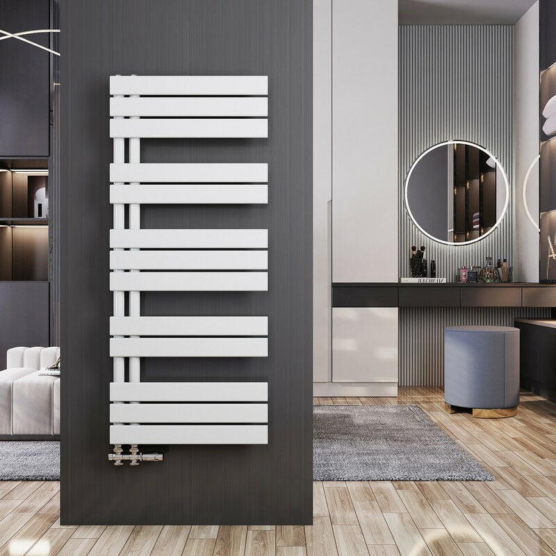 foto del prodotto termoarredo scaldasalviette 1176x500mm bianca asimmetrica scaldasalviette radiatore acqua calda, connessione laterale meykoers