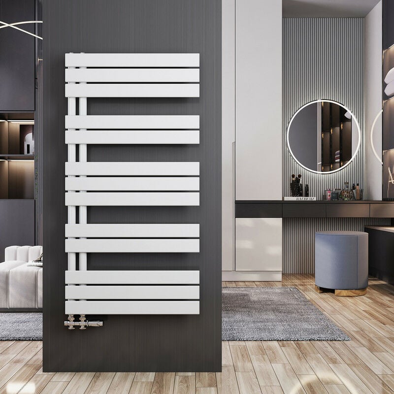 foto del prodotto termoarredo scaldasalviette 1176x600mm bianca asimmetrica scaldasalviette radiatore acqua calda, connessione laterale meykoers