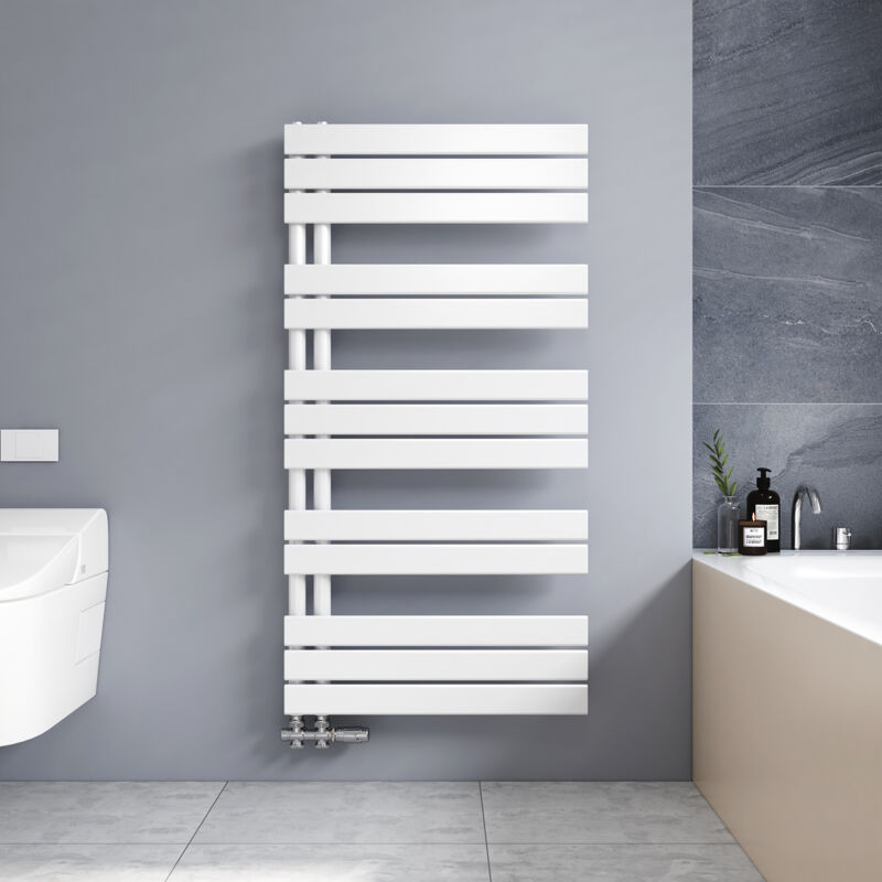 foto del prodotto termoarredo scaldasalviette 1176x600mm bianca radiatore acqua calda design laterale verticale scaldasalviette, connessione laterale meykoers