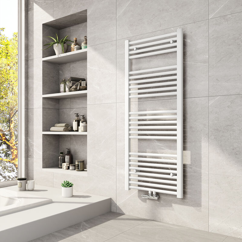 foto del prodotto termoarredo scaldasalviette 120x50cm bianco radiatore bagno moderno ad acqua calda 523w meykoers