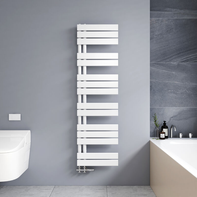 foto del prodotto termoarredo scaldasalviette 1385x400mm bianca radiatore acqua calda design laterale verticale scaldasalviette, connessione laterale meykoers