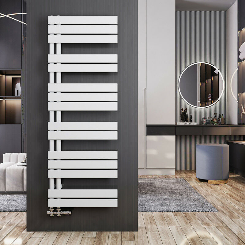 foto del prodotto termoarredo scaldasalviette 1385x500mm bianca asimmetrica scaldasalviette radiatore acqua calda, connessione laterale meykoers