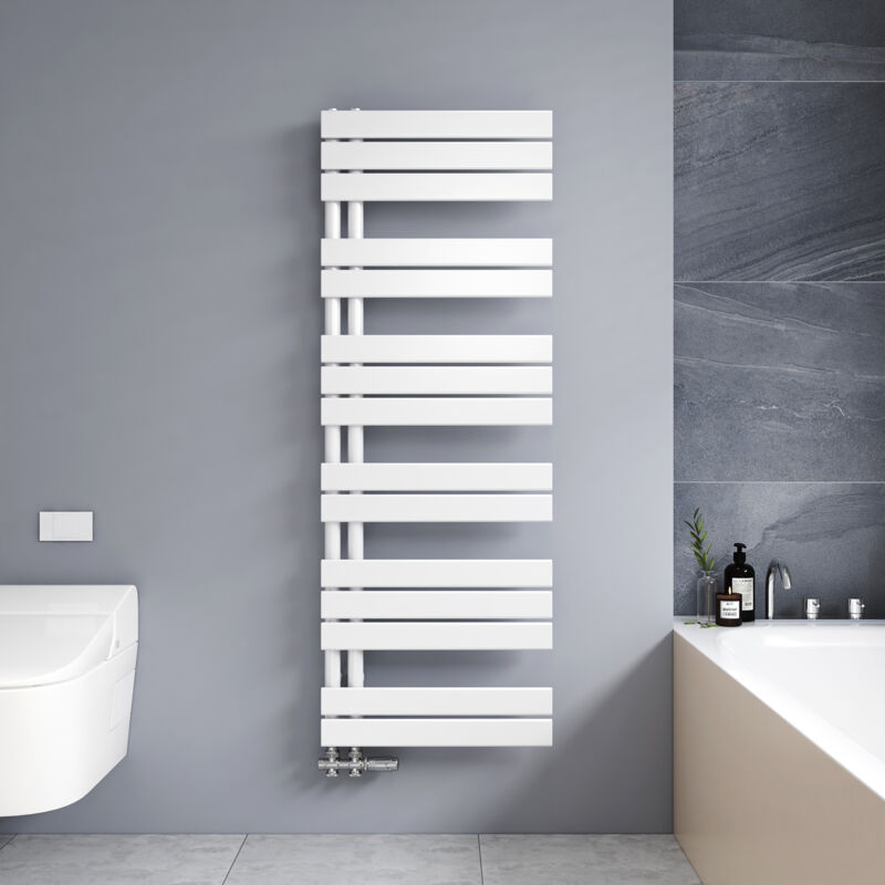 foto del prodotto termoarredo scaldasalviette 1385x500mm bianca radiatore acqua calda design laterale verticale scaldasalviette, connessione laterale meykoers