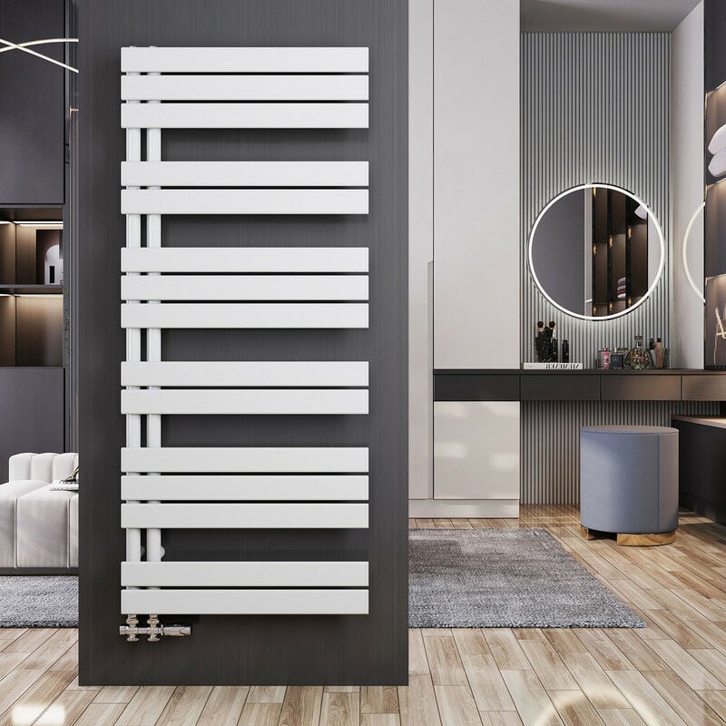 foto del prodotto termoarredo scaldasalviette 1385x600mm bianca asimmetrica scaldasalviette radiatore acqua calda, connessione laterale meykoers