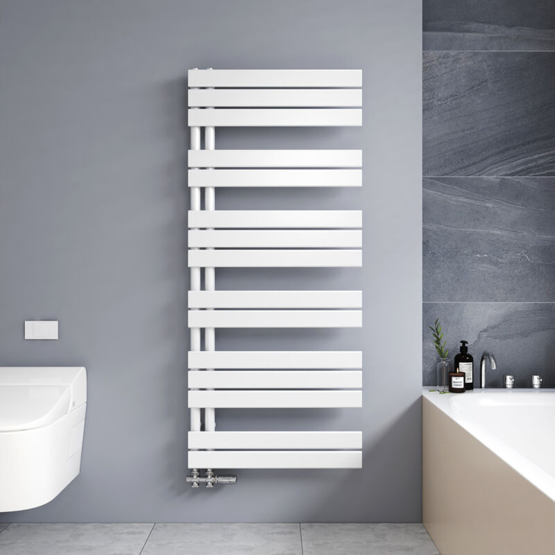 foto del prodotto termoarredo scaldasalviette 1385x600mm bianca radiatore acqua calda design laterale verticale scaldasalviette, connessione laterale meykoers