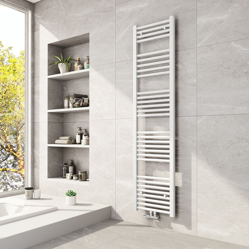 foto del prodotto termoarredo scaldasalviette 160x40cm bianco radiatore bagno moderno ad acqua calda 547w meykoers