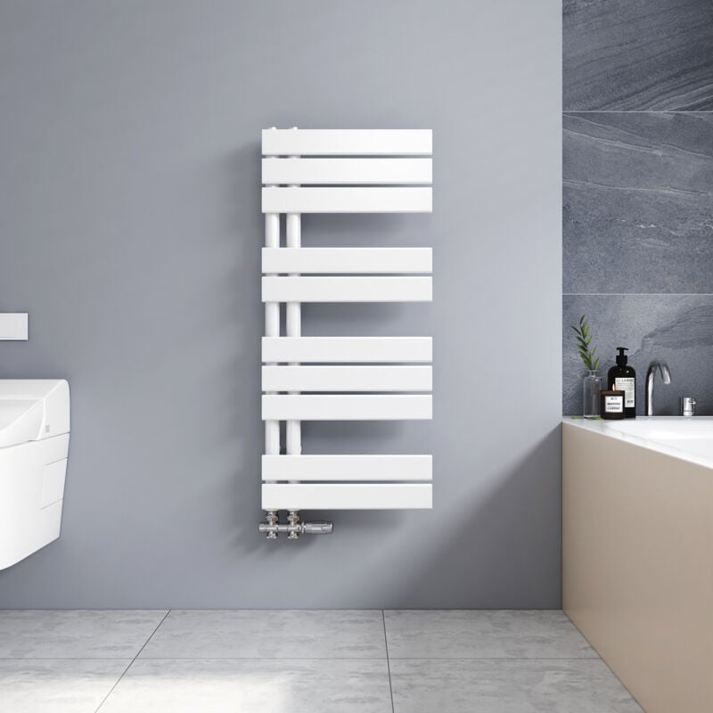 foto del prodotto termoarredo scaldasalviette 899x400mm bianca radiatore acqua calda design laterale verticale scaldasalviette, connessione laterale meykoers