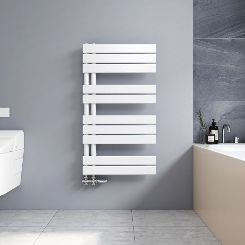 foto del prodotto termoarredo scaldasalviette 899x500mm bianca radiatore acqua calda design laterale verticale scaldasalviette, connessione laterale meykoers