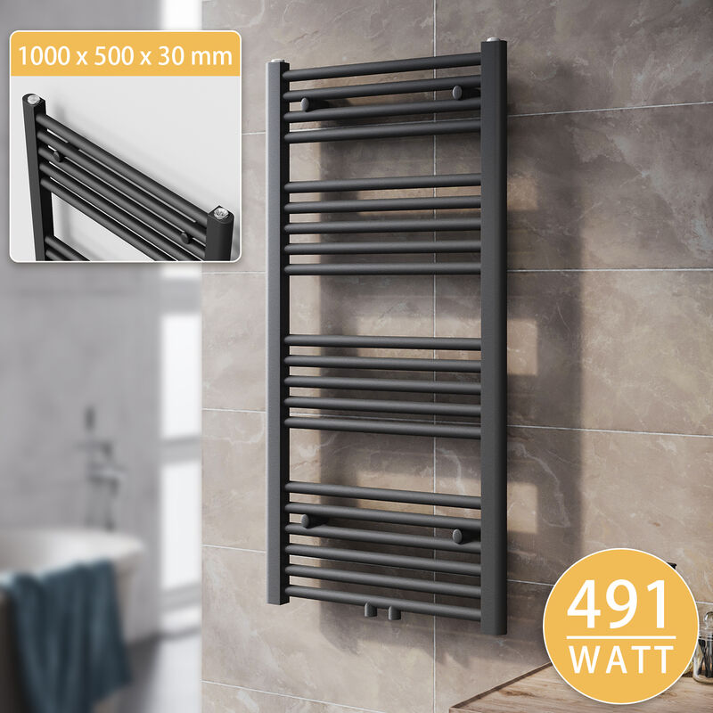 foto del prodotto termoarredo scaldasalviette acqua calda asciugamani da parete radiatore collegamento intermedio 1000x500mm grigio antracite sonni