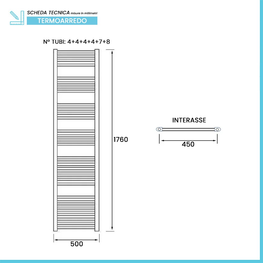 foto del prodotto termoarredo scaldasalviette bagno cromo l 50x165 cm interasse 45 cm opera