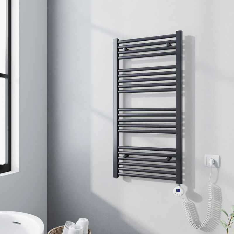 foto del prodotto termoarredo scaldasalviette elettrico antracite 100x50cm con lcd resistenza digitale meykoers
