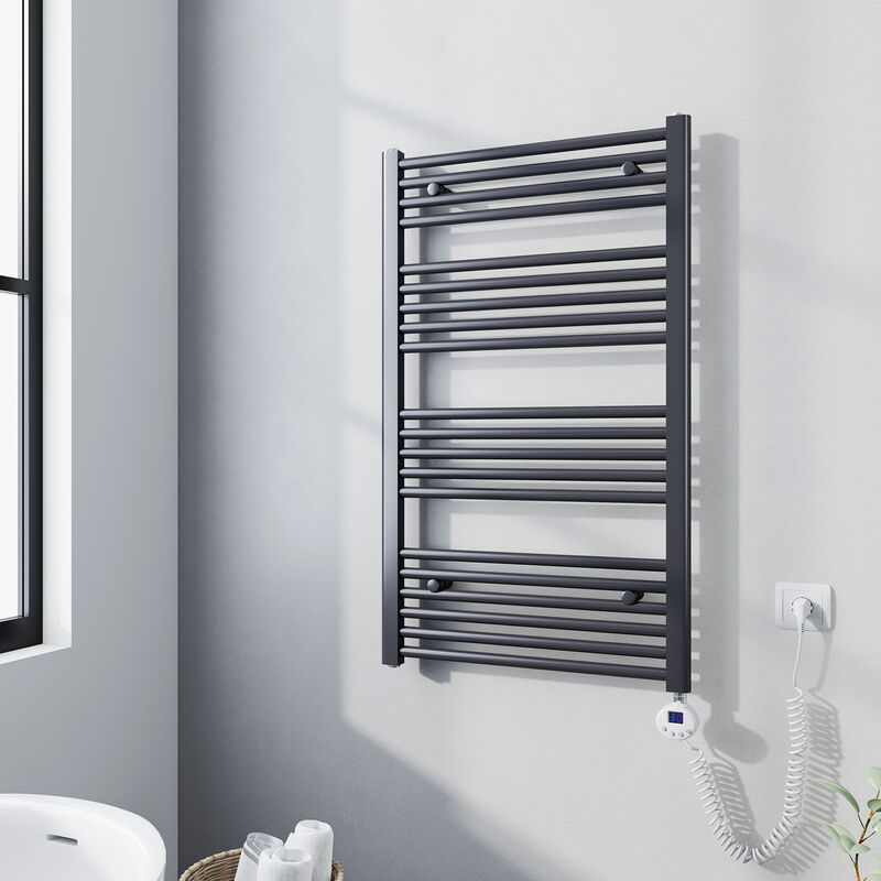 foto del prodotto termoarredo scaldasalviette elettrico antracite 100x60cm con lcd resistenza digitale - meykoers