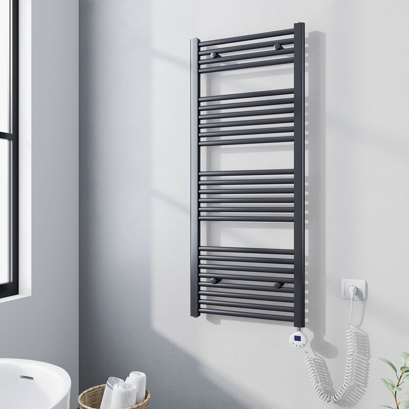 foto del prodotto termoarredo scaldasalviette elettrico antracite 120x50cm con lcd resistenza digitale meykoers