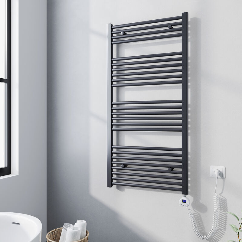 foto del prodotto termoarredo scaldasalviette elettrico antracite 120x60cm con lcd resistenza digitale meykoers