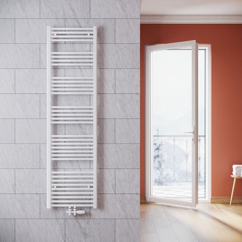 foto del prodotto termoarredo scaldasalviette verticale radiatore ad acqua calda bianco con valvola connessione centrale 1800x500mm, 833 w sonni