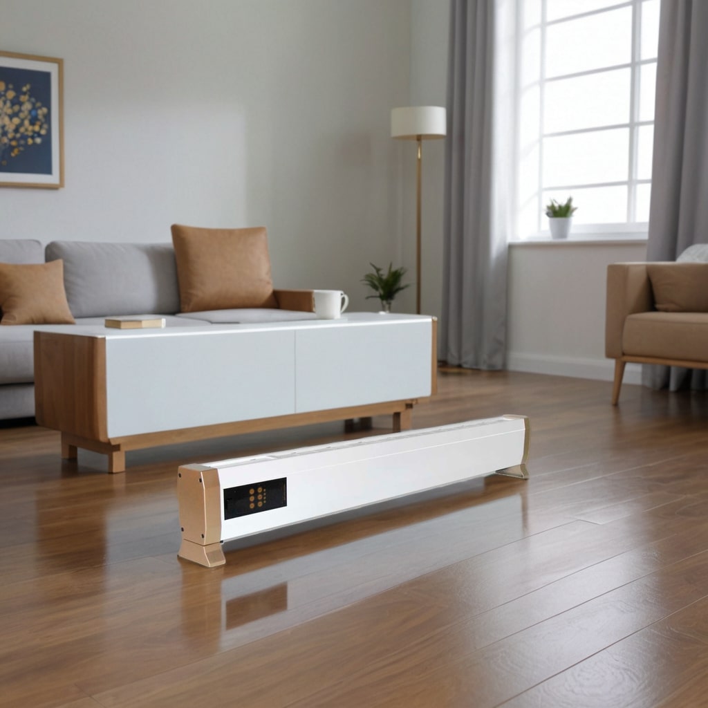 foto del prodotto termoconvettore elettrico 1800w ultra sottile con telecomando mpc alacant 1800w installazione a pavimento struttura in metallo bianco riscaldamento silenzioso a convezione naturale