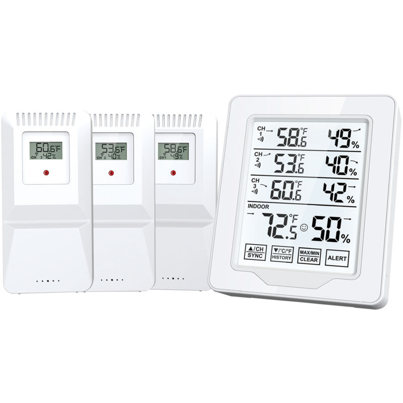 foto del prodotto termoigrometro digitale touch con allarme, grande schermo, per interni ed esterni, bianco, 10,4 x 2,5 x 12 cm