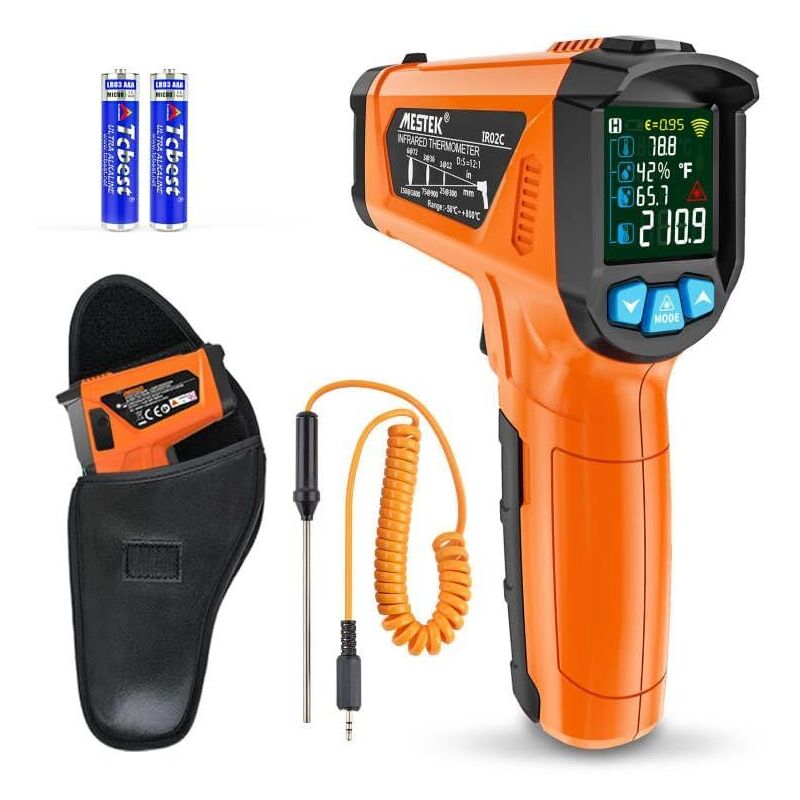 foto del prodotto termometro a infrarossi 50 800 termometro laser digitale e sonda pistola per temperatura ir allarme lcd senza contatto ed emissivit regolabile per