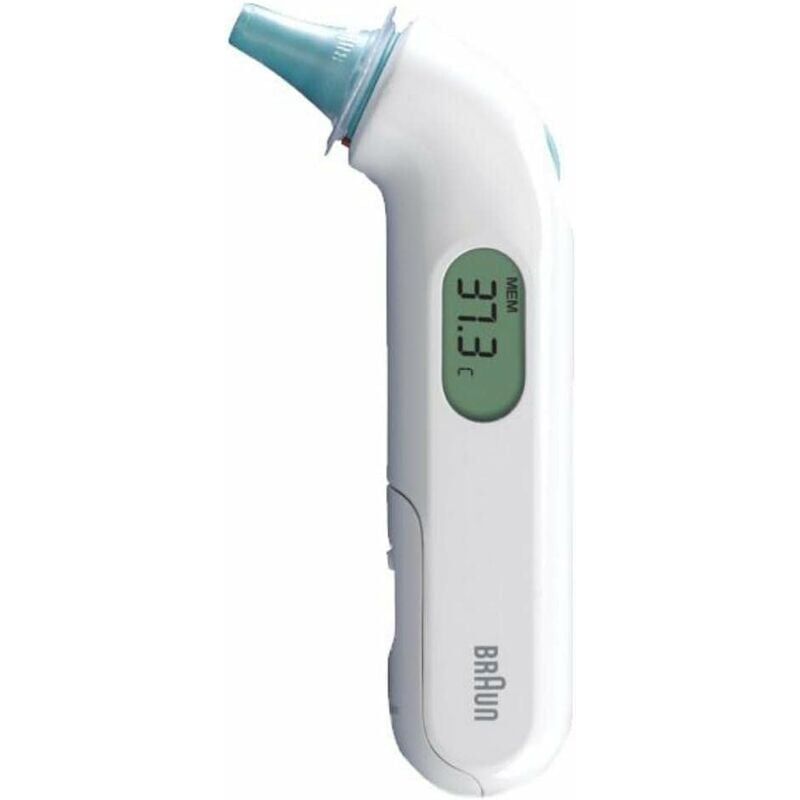 foto del prodotto termometro auricolare 3 indicatore acustico di febbre professionale di precisione sicuro, igienico, per tutta la famiglia neonato irt3030 bianco