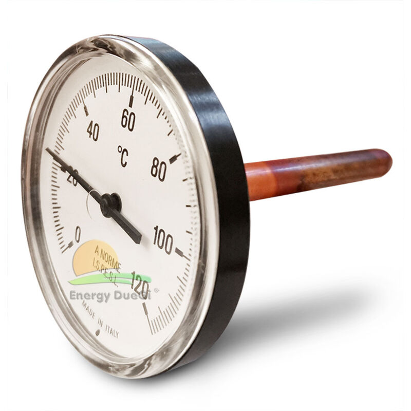 foto del prodotto termometro bimetallico, scala 0 120 c, pozzetto 1 2 pollice di lunghezza 10 cm diametro 62 mm