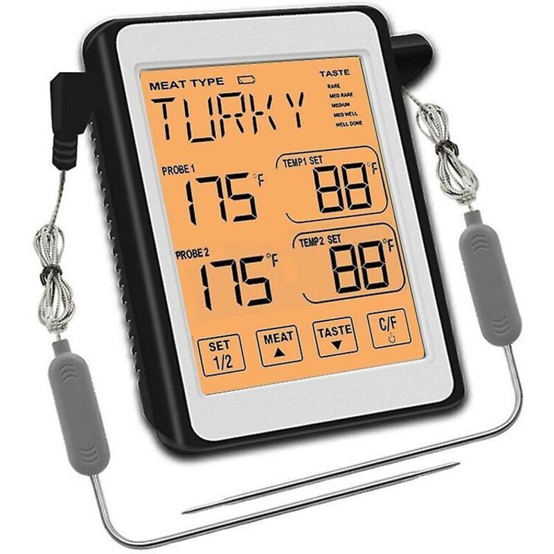 foto del prodotto termometro digitale per carne a doppia sonda per forno da cucina con sonda di grado commerciale-arancione
