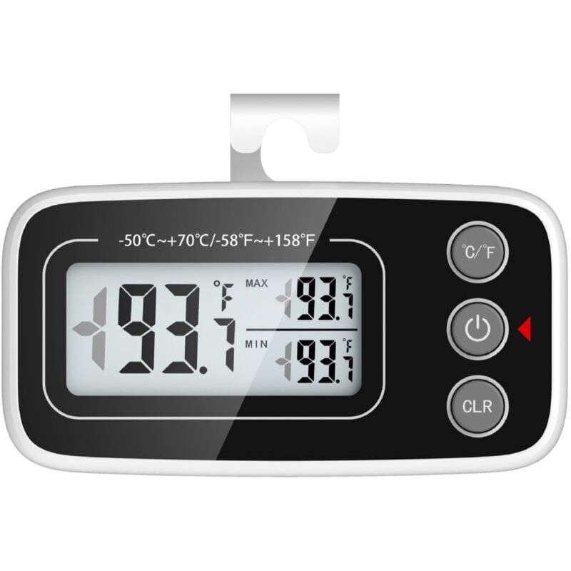 foto del prodotto termometro digitale per frigorifero e congelatore con ampio display lcd, funzione min max, supporta 3 metodi di misurazione, convertibile c f per